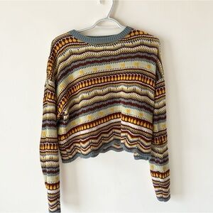 SHEIN Unity Striped And Geo Pattern Pointelle Knit Sweater